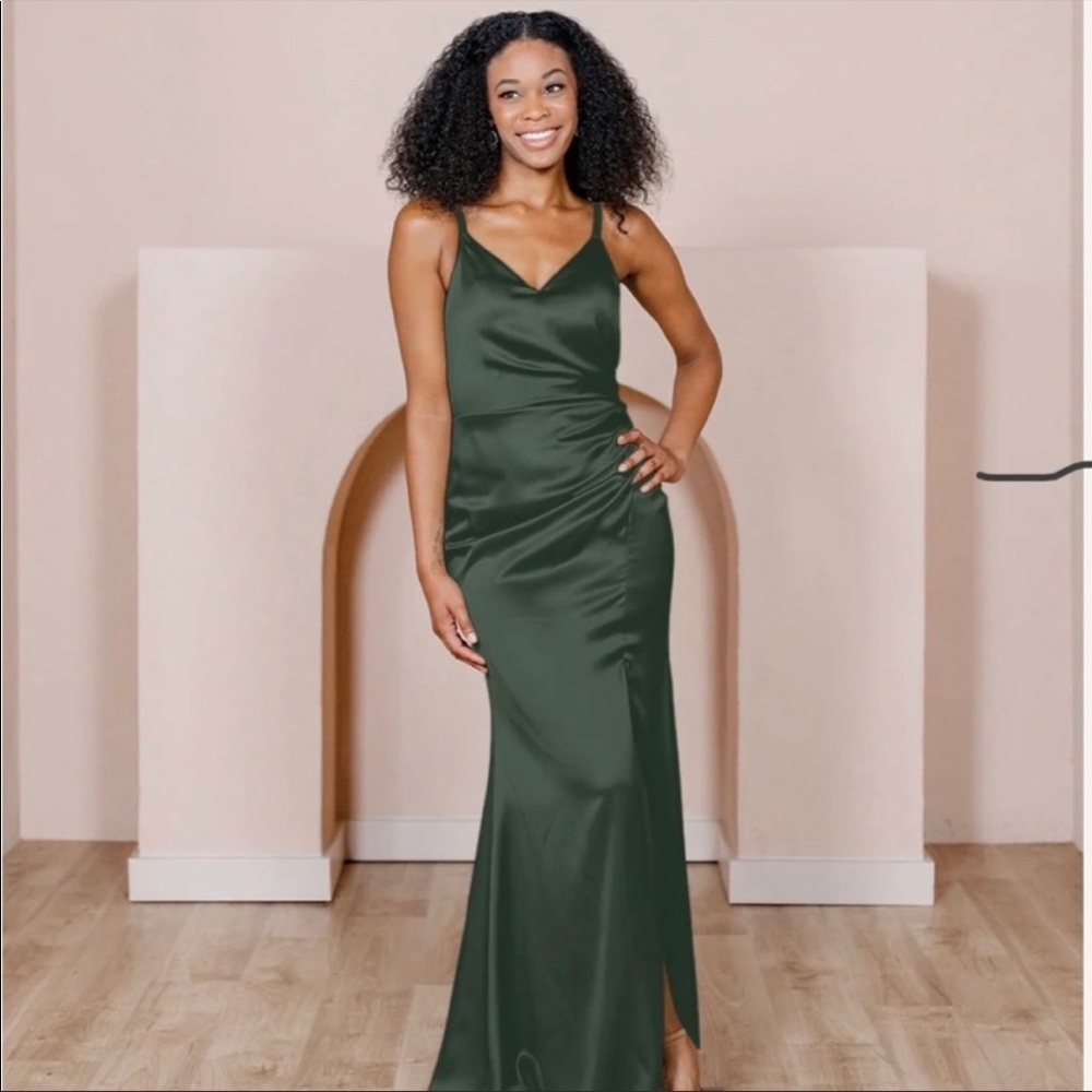 Revelry Rory Satin Dress Classic Emerald Dress